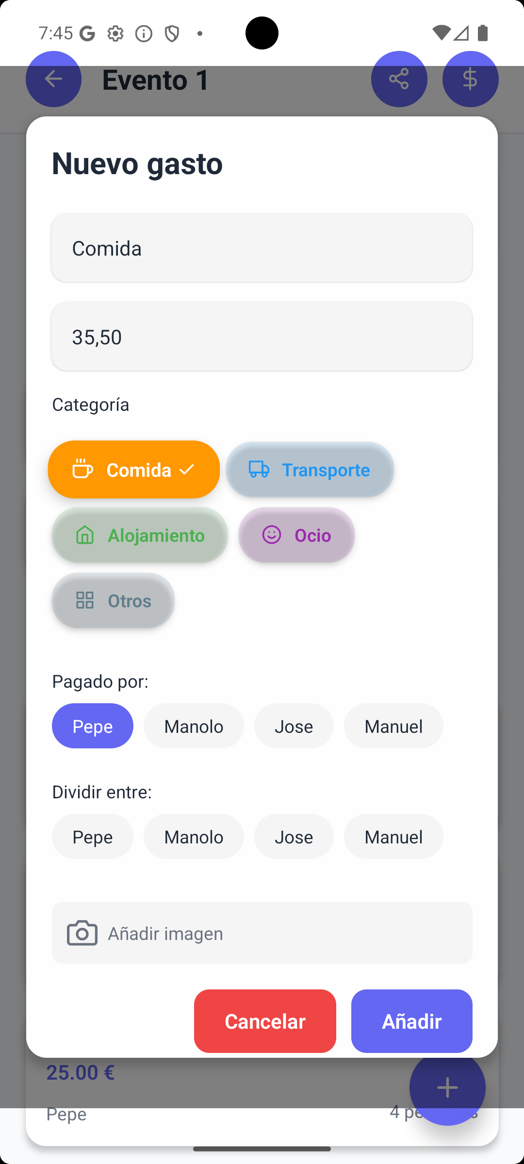 Splitix - Añadir Gasto